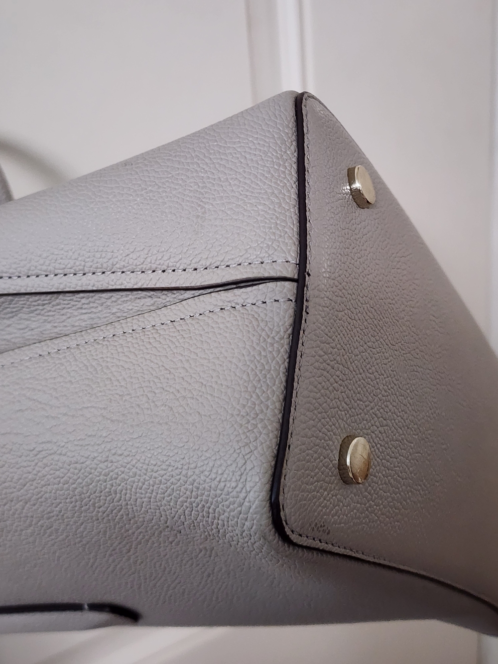 Kate Spade Pebbled Leather Satchel Gray Structured Tote Gold Hardware Crossbody - Picture 10 of 14
